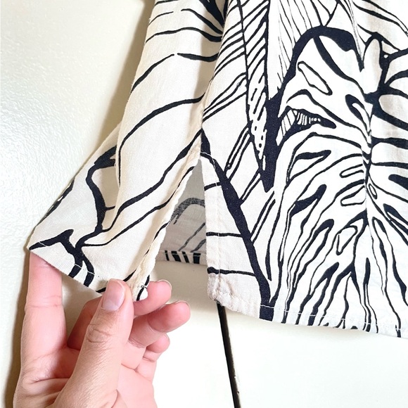 Rachel Zoe Off White & Black Leaf Print Linen Blend Puff Sleeve Top - Picture 5 of 7